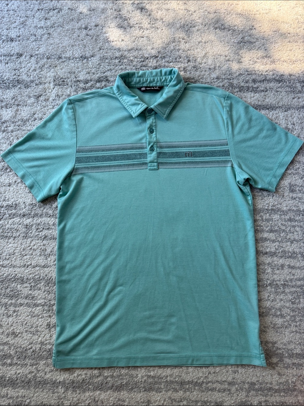 Travis Mathew Aqua Striped Short-Sleeve Polo